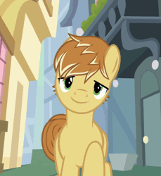 Size: 550x600 | Tagged: safe, screencap, feather bangs, earth pony, pony, g4, hard to say anything, animated, bedroom eyes, cropped, male, solo, stallion, walking towards you