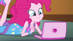 Size: 1280x716 | Tagged: safe, pinkie pie, equestria girls, g4, my little pony equestria girls: rainbow rocks, computer, cute, diapinkes, laptop computer