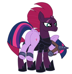 Size: 1985x2051 | Tagged: safe, alternate version, artist:gmaplay, fizzlepop berrytwist, tempest shadow, twilight sparkle, alicorn, pony, unicorn, g4, my little pony: the movie, broken horn, butt, defeated, dock, duo, duo female, face down ass up, female, flank, horn, plot, simple background, tail, transparent background, twibutt, twilight sparkle (alicorn), unconscious, victorious villain