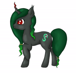 Size: 2360x2278 | Tagged: safe, artist:seiratempest, oc, oc only, oc:ivy nightshade, pony, unicorn, atg 2024, digital art, drawing, gray coat, green mane, horn, newbie artist training grounds, red eyes, solo
