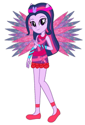 Size: 755x1103 | Tagged: safe, artist:ketrin29, artist:user15432, twilight sparkle, alicorn, fairy, equestria girls, g4, alternate hairstyle, base used, clothes, colored wings, crossover, cutie mark on clothes, dress, eastrix, fairy wings, fairyized, looking at you, ponied up, purple dress, purple wings, shoes, simple background, smiling, sparkly wings, transparent background, twilight sparkle (alicorn), wings, winx, winx club, winxified