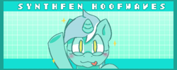 Size: 600x240 | Tagged: safe, artist:synthfen, lyra heartstrings, pony, unicorn, g4, banner, discord banner, drawing, fanart, horn, palindrome get, photo, simple background, solo, teal background
