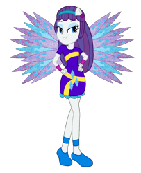 Size: 958x1177 | Tagged: safe, artist:ketrin29, artist:user15432, rarity, fairy, equestria girls, g4, alternate hairstyle, base used, clothes, colored wings, crossover, cutie mark on clothes, dress, ear piercing, earring, eastrix, fairy wings, fairyized, hand on hip, headband, jewelry, piercing, ponied up, purple dress, purple wings, shoes, simple background, smiling, sparkly wings, transparent background, wings, winx, winx club, winxified