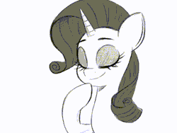Size: 560x420 | Tagged: artist needed, safe, artist:fanzeem, edit, rarity, pony, unicorn, g4, g5, my little pony: a new generation, animated, bedroom eyes, bust, female, gif, grayscale, horn, mare, monochrome, portrait, solo