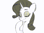 Size: 560x420 | Tagged: safe, artist:fanzeem, edit, rarity, pony, unicorn, g5, my little pony: a new generation, animated, bedroom eyes, blinking, bust, female, gif, grayscale, horn, mare, monochrome, portrait, smiling, solo