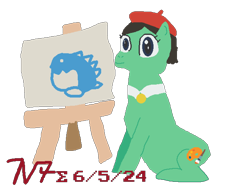 Size: 1920x1440 | Tagged: safe, earth pony, pony, adeleine, aseprite, beret, digital art, easel, hat, ice dragon (kirby), kirby (series), painting, pixel art, ponified, simple background, solo, transparent background