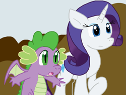 Size: 1003x761 | Tagged: safe, artist:cmara, rarity, spike, dragon, pony, unicorn, g4, age difference, duo, duo male and female, female, horn, male, ship:sparity, shipping, straight, winged spike, wings