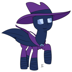 Size: 3730x3779 | Tagged: safe, artist:frownfactory, mare do well, pony, g4, the mysterious mare do well, atg 2024, cape, clothes, female, hat, mare do well costume, newbie artist training grounds, raised hoof, simple background, smiling, solo, transparent background
