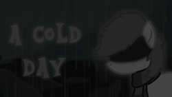 Size: 1920x1080 | Tagged: safe, artist:snowflakepone, oc, oc only, accessory, clothes, cover, fimfiction, monochrome, rain, scarf, simple background