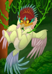 Size: 706x1003 | Tagged: safe, oc, oc only, pegasus, forest, jungle, mask, nature, not fluttershy, pegasus oc, solo, tree, vine