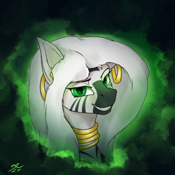 Size: 2160x2160 | Tagged: safe, artist:tenebrisnoctus, zecora, zebra, atg 2024, bust, female, glowing, glowing eyes, grin, high res, mare, newbie artist training grounds, smiling, solo