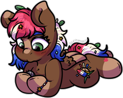 Size: 1602x1282 | Tagged: safe, artist:sexygoatgod, oc, oc only, oc:roly poly, insect, isopod, pegasus, pony, bracelet, female, filly, foal, jewelry, lying down, prone, sploot