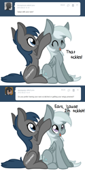 Size: 700x1402 | Tagged: safe, artist:paint-smudges, silverspeed, earth pony, pony, g4, 2 panel comic, anon pony, ask, ask silverspeed, comic, duo, ear scratch, simple background, text