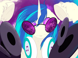 Size: 3574x2679 | Tagged: safe, artist:baccizoof, artist:bluepurity, dj pon-3, vinyl scratch, pony, record, solo, vinyl's glasses