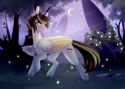 Size: 2800x2000 | Tagged: safe, artist:riressa, oc, oc only, oc:akane, pegasus, pony, colored wings, female, mare, moon, solo, two toned wings, wings