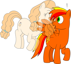 Size: 3357x3004 | Tagged: safe, artist:eagc7, pear butter, oc, oc:asteroid angus, ghost, undead, g4, duo, duo male and female, female, floating, male, mare, pear butter's ghost, shipping, shocked, simple background, stallion, straight, white background