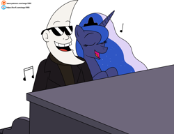 Size: 5655x4341 | Tagged: safe, artist:eagc7, princess luna, g4, commission, crossover, duo, female, mac tonight, male, mcdonald's, moonman, musical instrument, piano, simple background, white background