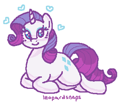 Size: 313x266 | Tagged: safe, alternate version, artist:leopardsnaps, rarity, pony, unicorn, heart, horn, looking at you, lying down, ms paint, simple background, smiley face, smiling, solo