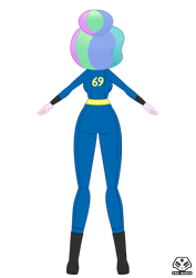 Size: 3535x5000 | Tagged: safe, artist:theminus, princess celestia, principal celestia, human, equestria girls, g4, butt, clothes, fallout, jumpsuit, rear view, show accurate, vault 69, vault suit, vector