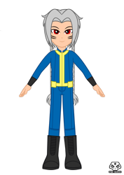 Size: 3535x5000 | Tagged: safe, oc, oc only, oc:aero ruinwing, human, equestria girls, g4, clothes, fallout, front view, jumpsuit, male, show accurate, simple background, solo, solo male, transparent background, vault 69, vault suit, vector