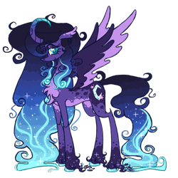 Size: 2048x2048 | Tagged: safe, artist:cingulomana, part of a set, princess luna, alicorn, pony, g4, alternate color palette, alternate cutie mark, alternate design, alternate hair color, alternate tail color, alternate universe, blue eyes, blue hooves, chest fluff, coat markings, colored belly, colored eartips, colored hooves, colored horn, colored wings, colored wingtips, curved horn, ear fluff, ethereal mane, ethereal tail, eyebrows, eyebrows visible through hair, eyelashes, eyeshadow, female, fetlock tuft, floppy ears, gradient mane, gradient tail, heart, heart eyes, horn, long legs, long mane, long tail, looking back, makeup, mare, multicolored mane, multicolored tail, pale belly, profile, purple coat, purple eyeshadow, purple wings, purple wingtips, shiny hooves, simple background, smiling, socks (coat markings), solo, sparkly eyes, sparkly legs, sparkly mane, sparkly tail, splotches, spread wings, standing, starry legs, starry mane, starry tail, tail, thin, thin legs, transparent background, two toned wings, unshorn fetlocks, wavy mane, wavy tail, wingding eyes, wings