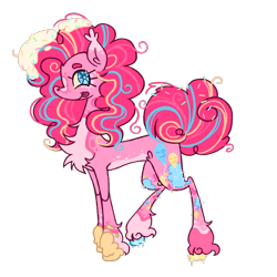 Size: 2048x2048 | Tagged: safe, artist:cingulomana, part of a set, pinkie pie, earth pony, pony, g4, alternate accessories, alternate color palette, alternate cutie mark, alternate design, alternate mane color, alternate tail color, alternate tailstyle, alternate universe, big tail, blue eyes, chest fluff, coat markings, colored, colored belly, colored eartips, colored eyebrows, colored hooves, colored sclera, concave belly, crystal eyes, curly mane, curly tail, ear fluff, ear tufts, eyelashes, facial markings, female, flat colors, food, frosting, gem eyes, high res, hooves, leg fluff, long eyelashes, long legs, long mane, long neck, looking back, mare, messy, messy mane, mismatched hooves, multicolored hooves, neck fluff, pale belly, pink coat, pink hooves, pink mane, pink tail, profile, purple coat, raised hoof, shiny eyes, shiny hooves, shoulder fluff, simple background, slender, smiling, snip (coat marking), socks (coat markings), solo, sparkly eyes, sparkly hooves, sparkly legs, splotches, sprinkles in tail, standing, tail, tail accessory, tall ears, thin, three toned mane, three toned tail, tongue out, transparent background, tri-color mane, tri-color tail, tri-colored mane, tri-colored tail, tricolor mane, tricolor tail, tricolored mane, tricolored tail, unshorn fetlocks, wall of tags, wingding eyes, yellow sclera