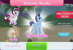 Size: 1261x861 | Tagged: safe, gameloft, idw, dust devil (idw), marini, zahid, abada, zebra, g4, my little pony: magic princess, official, bundle, cloven hooves, coat markings, collection, costs real money, english, female, horn, idw showified, male, mobile game, numbers, sale, stallion, swirls, swirly markings, text