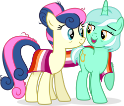 Size: 3270x2786 | Tagged: safe, artist:cirillaq, bon bon, lyra heartstrings, sweetie drops, pony, female, lesbian, lesbian pride flag, older, pride, pride flag, ship:lyrabon, shipping, simple background, transparent background, vector