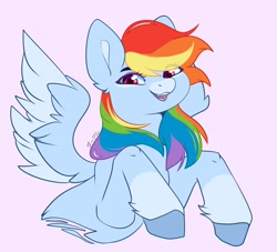 Size: 2200x2000 | Tagged: safe, artist:dark_lu, rainbow dash, pegasus, pony, g4, eye clipping through hair, female, looking at you, mare, open mouth, open smile, simple background, smiling, smiling at you, solo, spread wings, unshorn fetlocks, wings