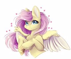Size: 2560x2117 | Tagged: safe, artist:dark_lu, artist:dark_lu~, fluttershy, pegasus, pony, g4, cheek fluff, female, heart, looking at you, mare, simple background, smiling, smiling at you, solo, sparkly eyes, spread wings, unshorn fetlocks, white background, wingding eyes, wings