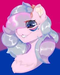 Size: 958x1200 | Tagged: safe, artist:luanbang, earth pony, pony, bisexual, bisexual pride flag, bow, bust, commission, gradient background, hair bow, lgbt, looking at you, pink skin, portrait, pride, pride flag, pride month, pride ponies, render, solo, ych example, ych result, your character here
