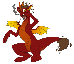 Size: 1233x1060 | Tagged: safe, artist:atcpony, oc, oc only, oc:crimson rune, dragon, pony, unicorn, fangs, male, pony to dragon, simple background, slit pupils, smoke, species swap, stallion, tongue out, transformation, transparent background