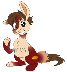 Size: 964x1034 | Tagged: safe, artist:atcpony, oc, oc only, oc:crimson rune, pony, rabbit, unicorn, animal, bunnified, chest fluff, horn loss, male, simple background, species swap, stallion, transformation, transparent background