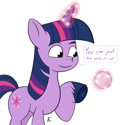 Size: 2603x2613 | Tagged: safe, artist:frownfactory, twilight sparkle, alicorn, pony, g4, g5, my little pony: tell your tale, atg 2024, colored hooves, dialogue, female, g4 to g5, generation leap, glowing, glowing horn, horn, magic, mare, newbie artist training grounds, pearl, simple background, solo, speech bubble, telekinesis, transparent background, twilight sparkle (alicorn), underhoof, unshorn fetlocks