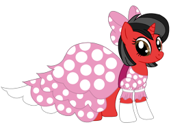 Size: 1489x1200 | Tagged: safe, artist:xxblue-shy-gamersxx, oc, oc:minnie motion, unicorn, g4, bow, clothes, dress, female, gala dress, hair bow, horn, mare, simple background, solo, transparent background