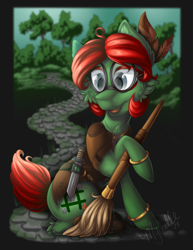 Size: 1200x1553 | Tagged: safe, artist:mychelle, oc, oc only, earth pony, pony, broom, female, glasses, knife, mare, solo