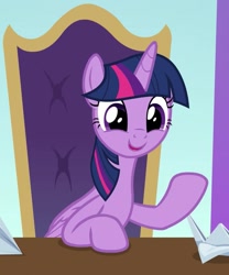 Size: 900x1080 | Tagged: safe, screencap, twilight sparkle, alicorn, pony, a horse shoe-in, g4, season 9, book, chair, cute, female, mare, napkin, sitting, solo, twiabetes, twilight sparkle (alicorn)