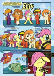 Size: 1920x2715 | Tagged: safe, artist:alexdti, fluttershy, rainbow dash, oc, oc:kayla goldenwing, oc:purple creativity, oc:screwpine caprice, oc:vee, pegasus, pony, comic:how we met (italian), comic, female, filly, filly fluttershy, filly rainbow dash, foal, gulp, italian, younger