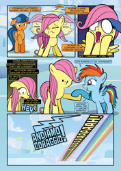 Size: 1920x2715 | Tagged: safe, artist:alexdti, fluttershy, rainbow dash, oc, oc:lightning rider, pegasus, pony, comic:how we met (italian), g4, anxiety, cute, daaaaaaaaaaaw, dashabetes, faic, female, filly, filly fluttershy, filly rainbow dash, floppy ears, foal, italian, shyabetes, social anxiety, weapons-grade cute, woll smoth, younger