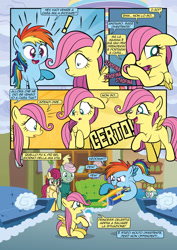 Size: 1920x2715 | Tagged: safe, artist:alexdti, fluttershy, gentle breeze, posey shy, rainbow dash, zephyr breeze, pegasus, pony, comic:how we met (italian), g4, 4 panel comic, colt, comic, dialogue, duo focus, female, filly, filly fluttershy, filly rainbow dash, foal, group, heart, italian, male, mare, play date, playing, quintet, stallion, younger