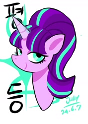Size: 1240x1754 | Tagged: safe, artist:jully-park, starlight glimmer, pony, unicorn, g4, bust, glowing, glowing horn, horn, korean, looking at you, magic, simple background, smiling, smiling at you, solo, translated in the comments, white background