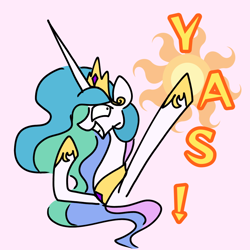 Size: 1080x1080 | Tagged: safe, artist:astralune, princess celestia, alicorn, pony, g4, adorkable, bust, crown, cute, cutie mark, dork, ethereal mane, grin, jewelry, looking at you, peytral, regalia, smiling, solo, sun, text