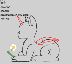 Size: 343x303 | Tagged: safe, artist:thomas.senko, oc, oc:anon, alicorn, earth pony, pegasus, pony, unicorn, flower, gray background, horn, lying down, no face, simple background