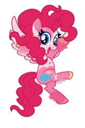 Size: 855x1291 | Tagged: safe, artist:lenalisethef0x98, pinkie pie, pegasus, pony, g4, coat markings, colored hooves, colored pupils, colored wings, feathered fetlocks, female, flying, g5 concept leak style, g5 concept leaks, looking at you, multicolored wings, open mouth, open smile, pegasus pinkie pie, pinkie pie (g5 concept leak), race swap, simple background, smiling, smiling at you, solo, spread wings, transparent background, unshorn fetlocks, vector, wings
