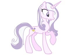 Size: 640x479 | Tagged: safe, artist:xenechun, edit, fleur-de-lis, pony, unicorn, g4, concave belly, female, horn, open mouth, palette swap, raised hoof, recolor, reverse colors, simple background, slender, solo, thin, white background