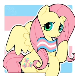 Size: 989x994 | Tagged: safe, artist:chalk_note, fluttershy, pegasus, pony, cute, female, mare, pride, pride flag, pride month, shyabetes, solo, trans female, trans fluttershy, transgender, transgender pride flag