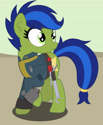 Size: 3777x4573 | Tagged: safe, artist:rainbowsurvivor, oc, oc only, oc:scotch tape, earth pony, fallout equestria, fallout equestria: project horizons, g4, belt, clothes, fanfic art, female, jumpsuit, pipbuck, screwdriver, solo, utility belt, vault suit, wrench