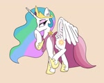 Size: 2048x1638 | Tagged: safe, artist:peel_a_na, princess celestia, alicorn, pony, g4, clothes, crown, dress, ear fluff, jewelry, raised hoof, regalia, simple background, solo, wings