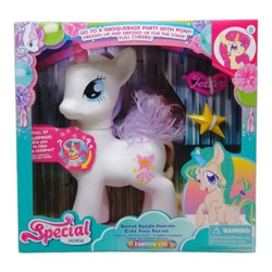 Size: 750x750 | Tagged: safe, pony, unicorn, bootleg, box, choking hazard, colored horn, female, grammar error, hairclip, horn, irl, mare, photo, rearing, secret saddle unicorn cute pony series, special horse, toy
