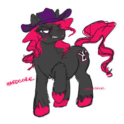 Size: 1958x1958 | Tagged: safe, artist:streakyfreak, oc, oc only, oc:hardcore, earth pony, pony, gay, hardcore, hat, male, pink mane, solo, stallion